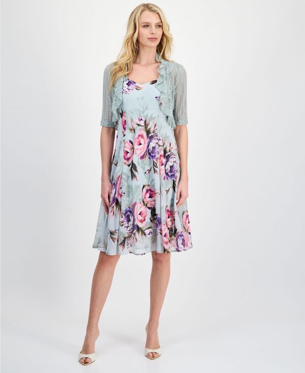 コネクテッド レディース アウター ジャケット・ブルゾン シフォン フラワー柄 フリル ノースリーブ フラワー Connected Womens 2Pc Floral Chiffon Sleevele