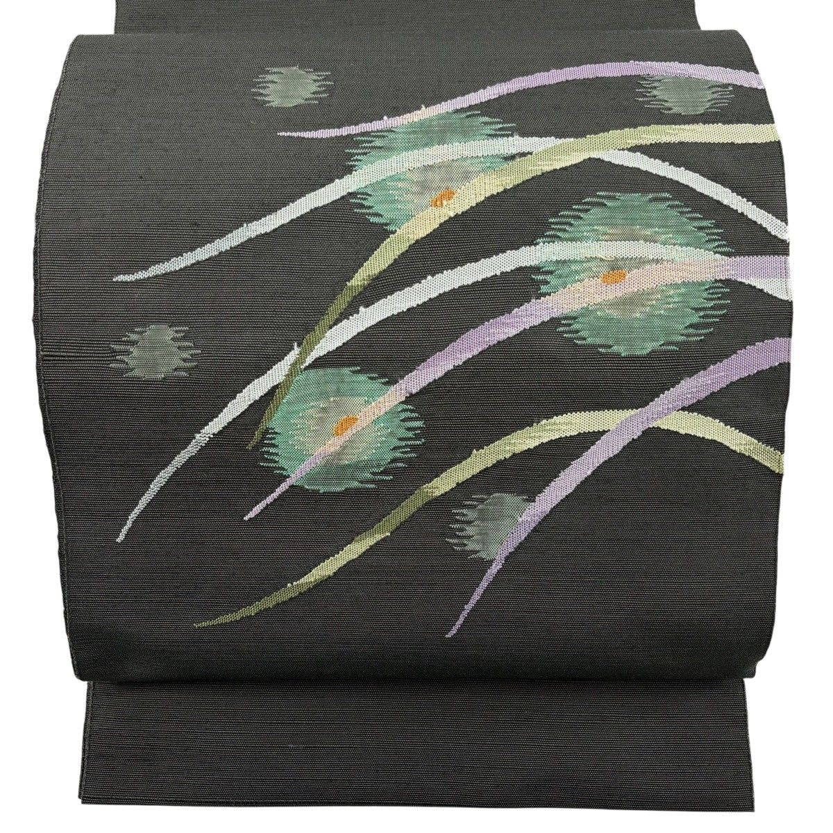 【美品】 名古屋帯 秀品 八寸名古屋帯 トンネル仕立て 蛍 芝 深緑 正絹 【中古】