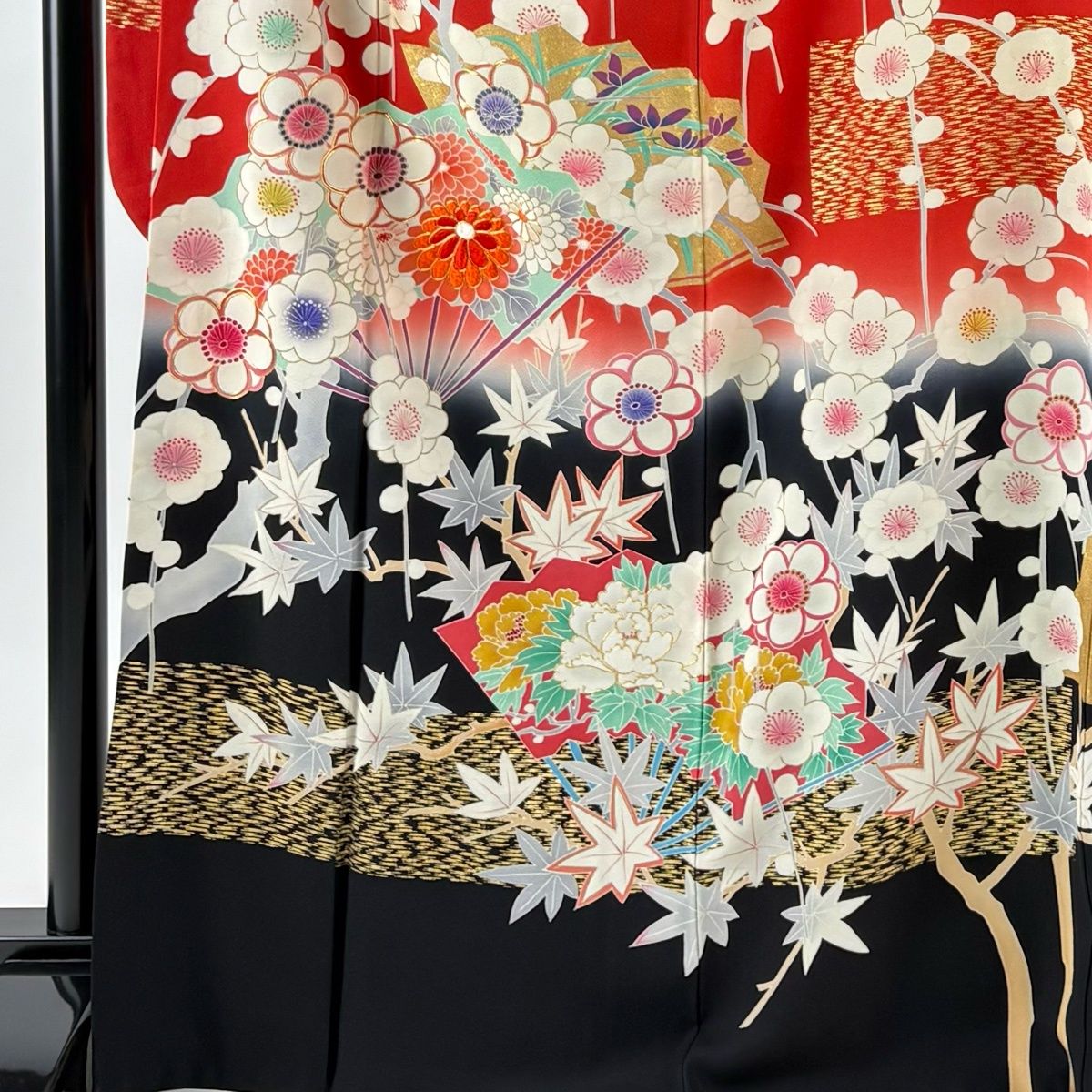 振袖 身丈169cm 裄丈67.5cm L 袷 扇 枝梅 金銀糸 刺繍 薄ピンク 正絹 