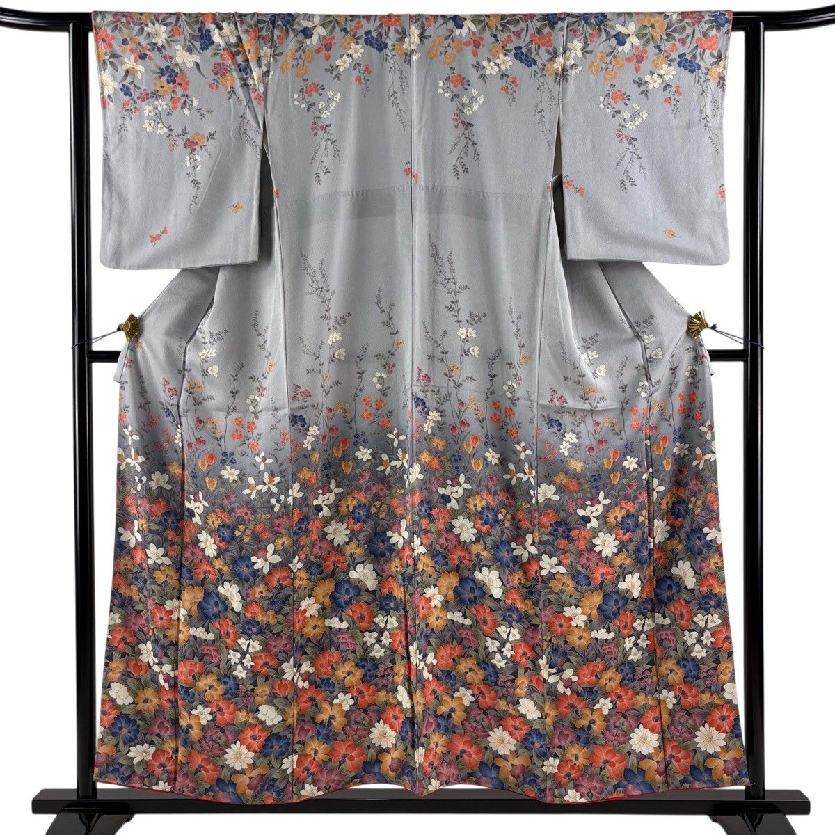 【美品】 訪問着 身丈156cm 裄丈62cm S 袷 草花 ぼかし 灰色 正絹 秀品 【中古】 8,378円