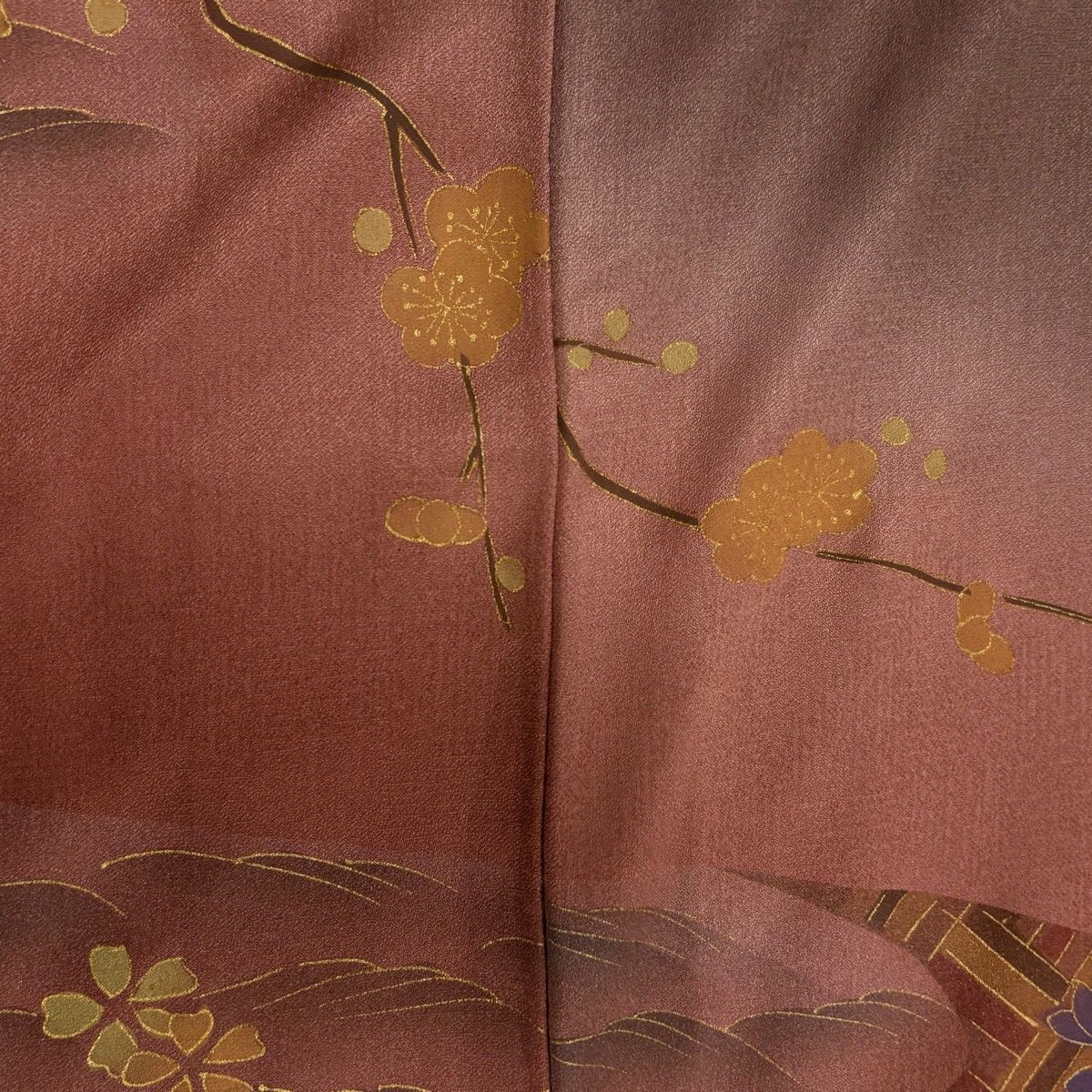 美品】 訪問着 身丈154.5cm 裄丈63cm S 袷 花籠 波 金彩 ぼかし 小豆色
