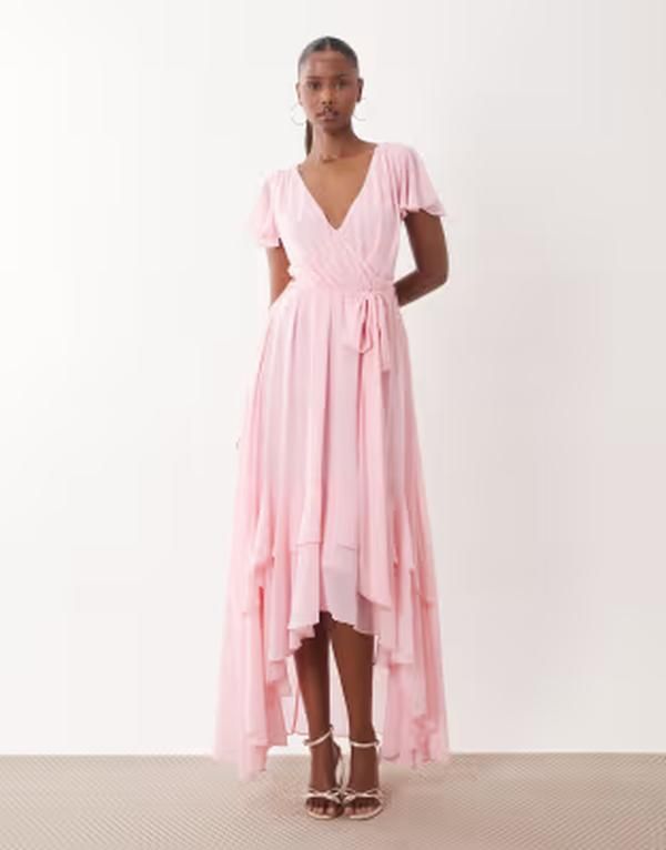 ティエフエヌシー レディース トップス ワンピース Vネック タイディテール シフォン アシンメトリー マキシ TFNC Bridesmaid chiffon v neck tie detail as