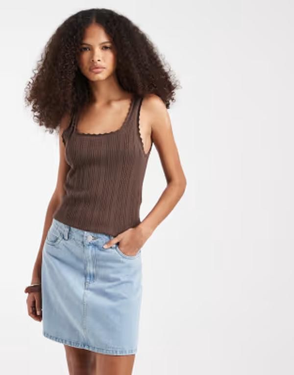 ピーシーズ レディース ボトムスカート A ライン ミニ デニム PIECES aline mini skirt in light blue denim Light Blue Denim デニム