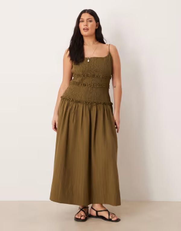 エイソス レディース トップス ワンピース マキシ ASOS Curve ASOS DESIGN Curve crinkle maxi sundress with shirredropped wais