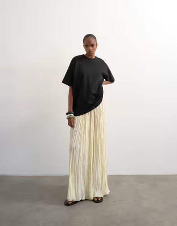 トップショップ レディース ボトムスカート マキシ Topshop shirred waist crinkle full circle maxi skirt inatural Natural