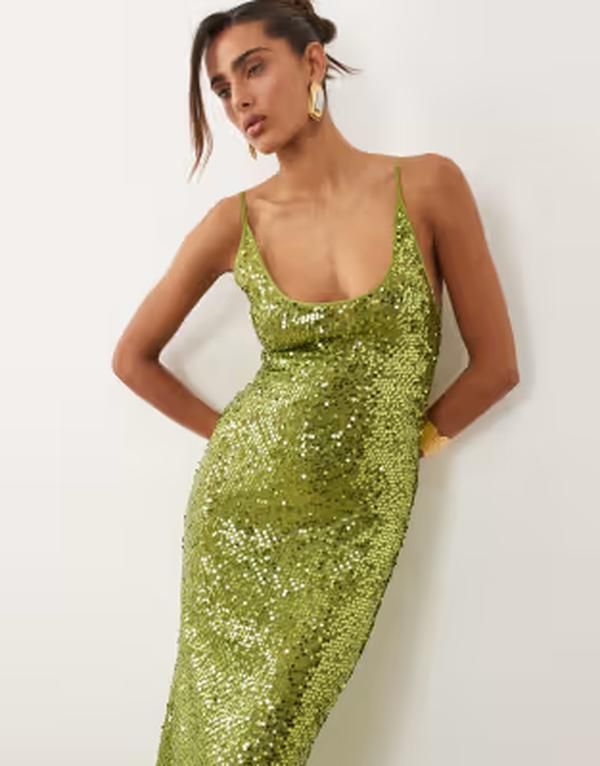 エイソス レディース トップス ワンピース シアー スパンコール マキシ ASOS DESIGN embellished sheer scattered sequin cami maxi dress