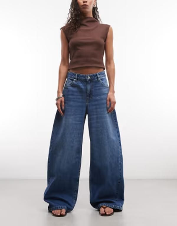 エイソス レディース ボトムス デニムパンツ ジーンズ ASOS DESIGN baggy barrel jeans in dark mid wash BLUE ブルー