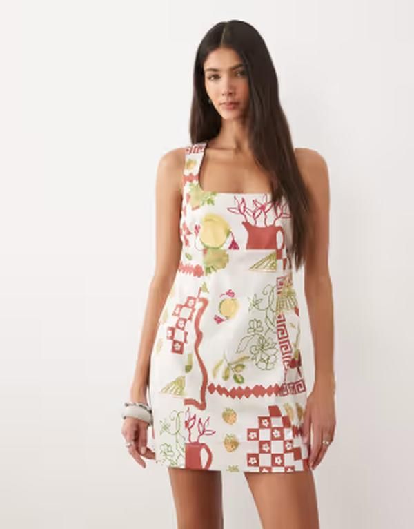 エイソス レディース トップス ワンピース プリント ミニ ASOS DESIGN square neck bodycon mini sundress in mixed strawberry prin