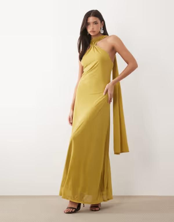 エイソス レディース トップス ワンピース シフォン マキシ ホルター ASOS DESIGN stretchiffon halter neck maxi dress with goldtone ha