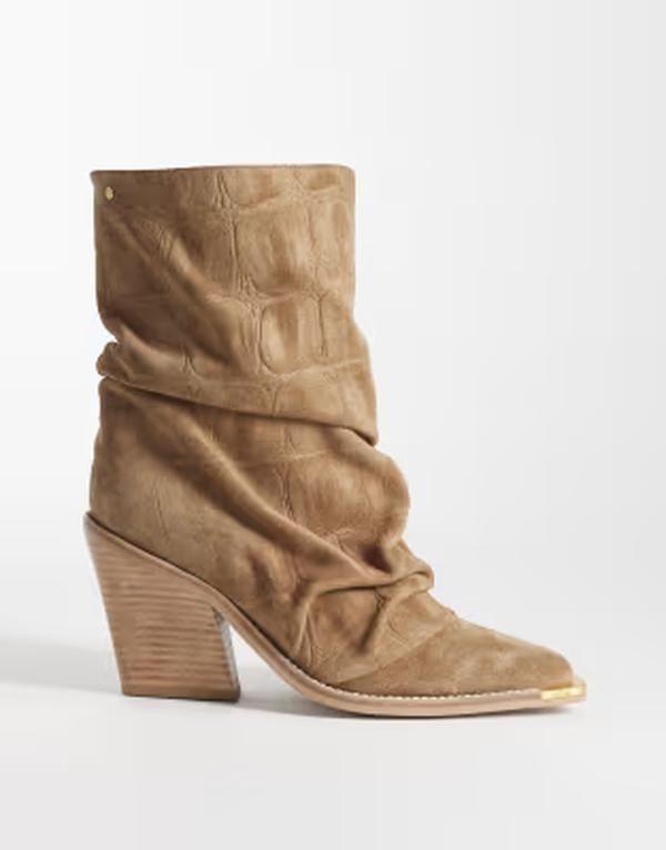 ブロンクス レディース シューズ ブーツ・レインブーツ スエード ヒール Bronx New Kole slouchy heeled cowboy boots in crocembossed natu