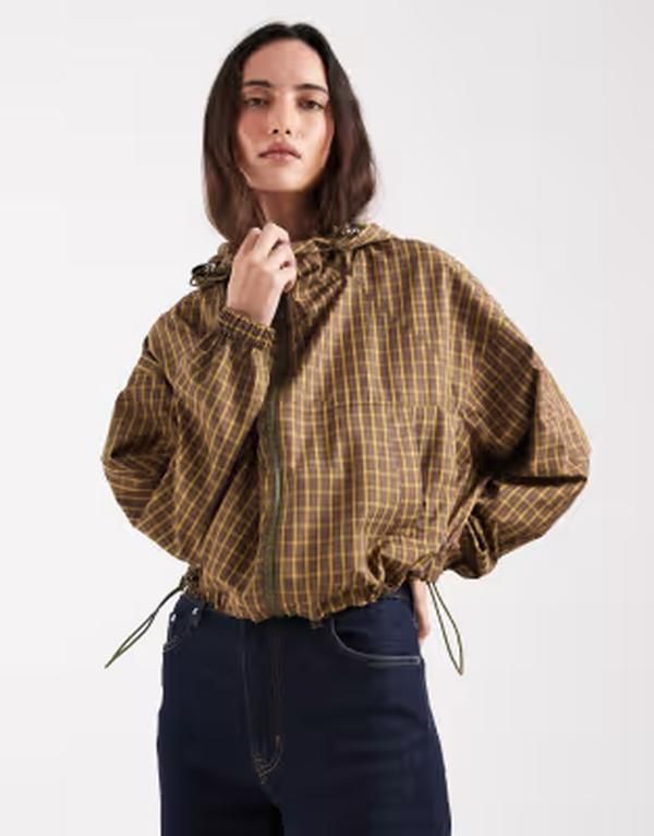 エイソス レディース アウター ジャケット・ブルゾン ASOS DESIGN hooded bubble hem bomber jacket and blue multi plaid Multi ch