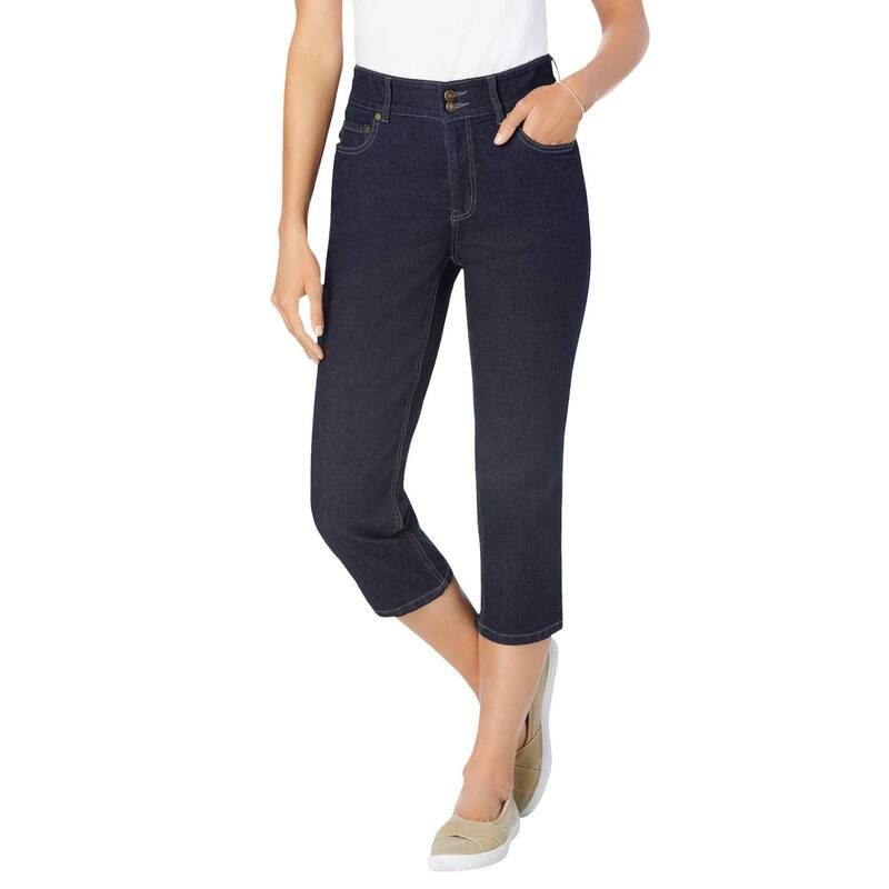 ウーマン ウィズイン レディース ボトムス カジュアルパンツ プラスサイズ デニム キャップ Woman Within Plusize Secret Solutions Tummy Smoothing