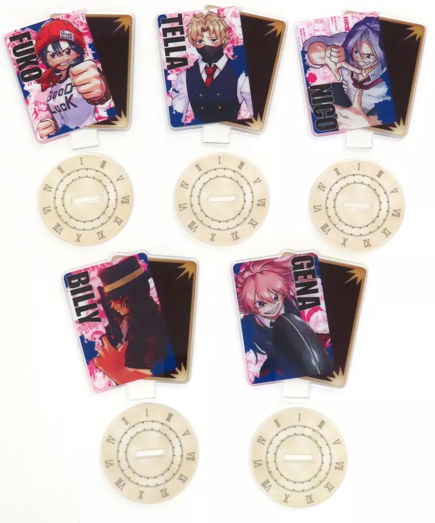 【中古】雑貨 集合 ダブルフェイスアクスタ5種セット 「アンデッドアンラック」 デジタル版週刊少年ジャンプ定期購読者限定 応募者全員サービス