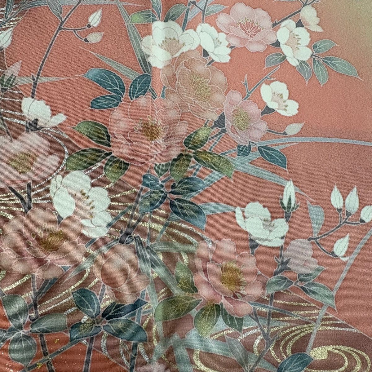 美品】 訪問着 身丈155cm 裄丈64.5cm M 袷 落款 花鳥 流水 金銀彩