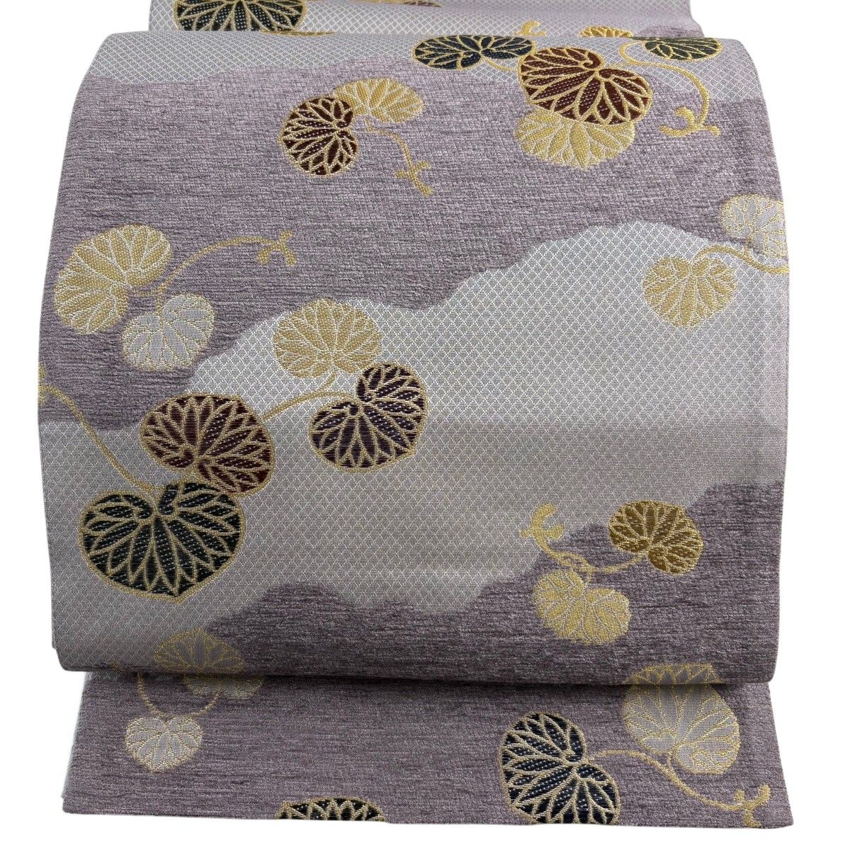 【美品】 袋帯 名品 宝葵文様 金糸 薄紫 六通 正絹 【中古】