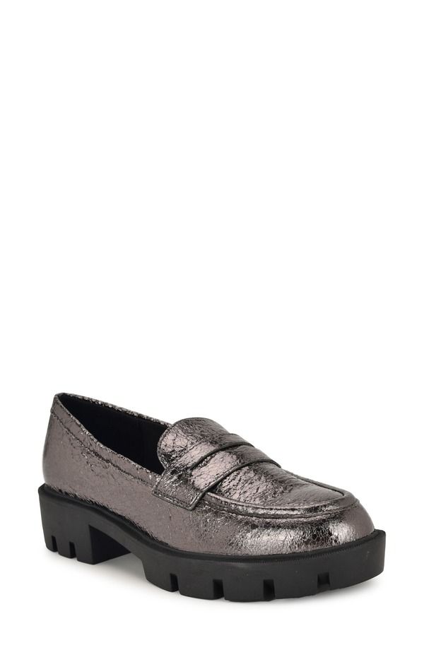 ナインウェスト レディース シューズ スリッポン・ローファー プラットフォーム Nine West Maibel Platform Penny Loafer Pewter 060 ピューター