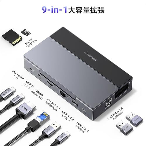UGREEN Steam deck/Switch/Rog Ally/Legion Go用TVドック 9-IN-1 USB-Cハブ ドッキングステーション HDMI4K@60HZ 10Gbps高速転送 USb-A3.2*USB-C 3.2 10 0fa17d32