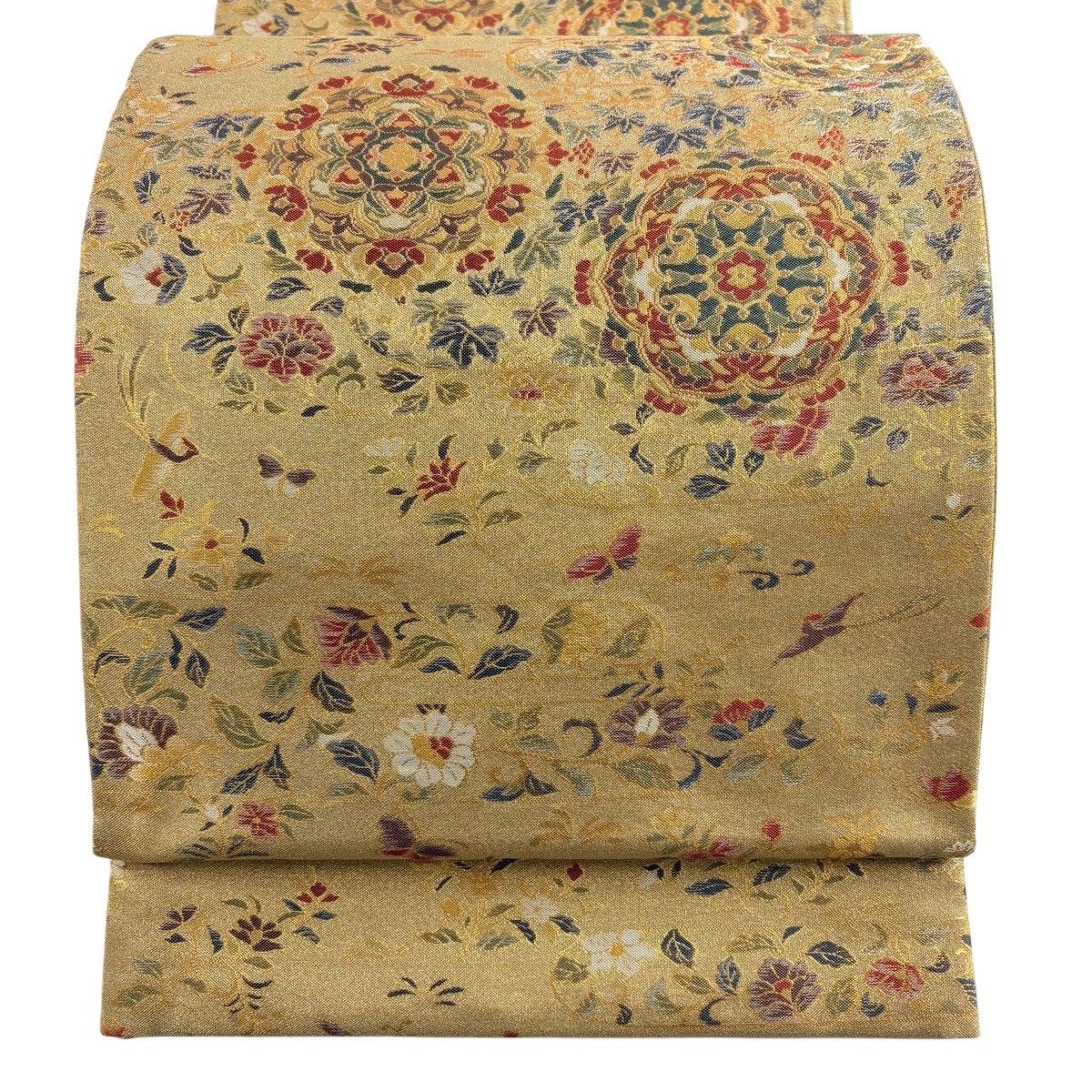 【美品】 袋帯 秀品 華文 鳥 金糸 箔 金色 六通 正絹 【中古】