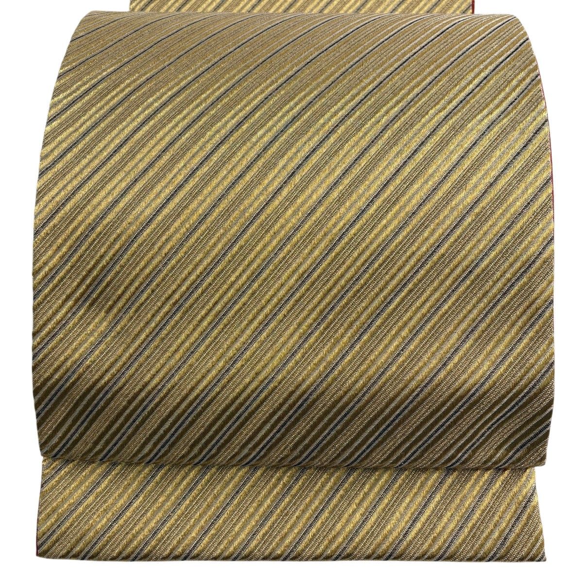 【美品】 袋帯 秀品 斜縞 金糸 箔 金色 全通 正絹 【中古】