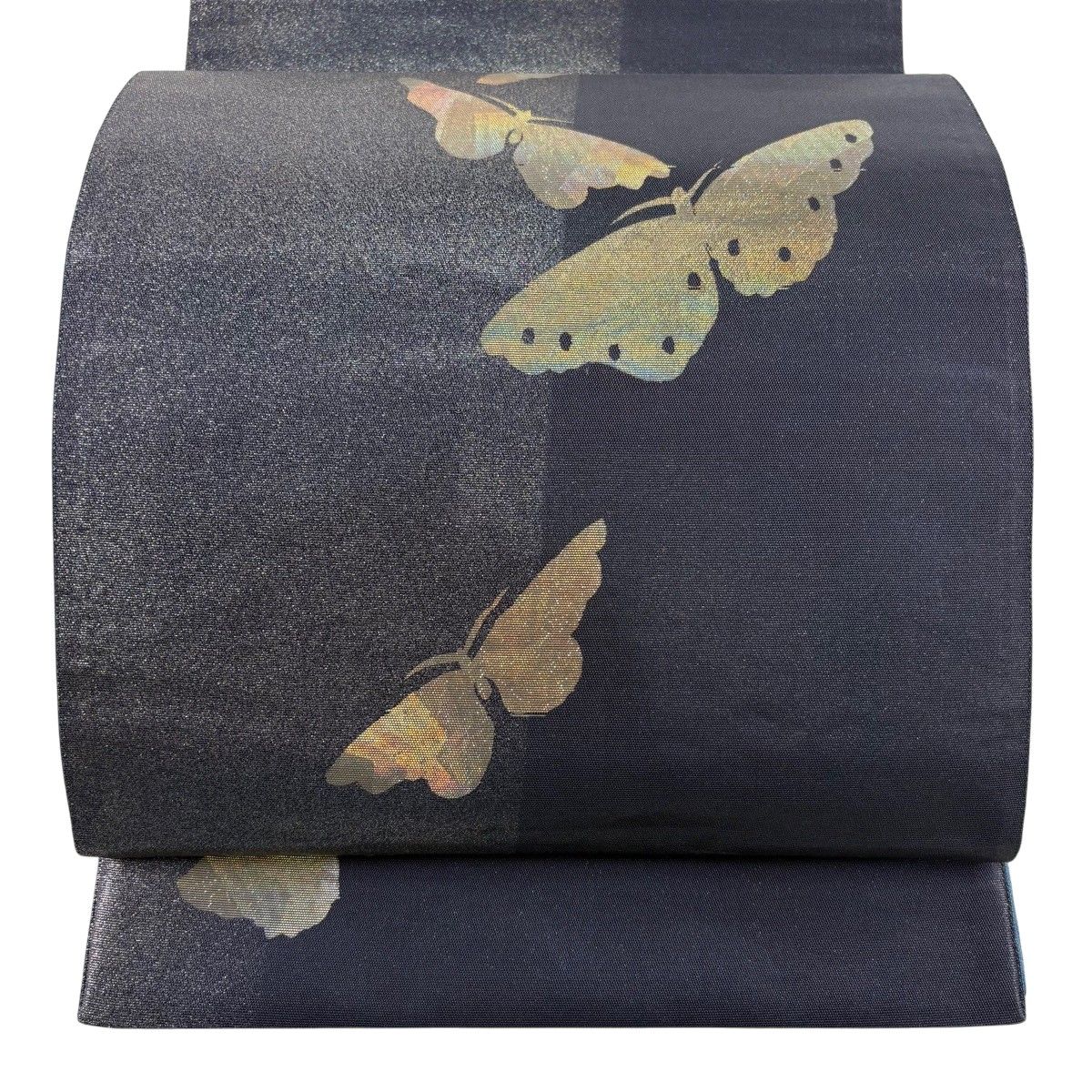 【美品】 袋帯 秀品 蝶 箔 青紫 六通 正絹 【中古】