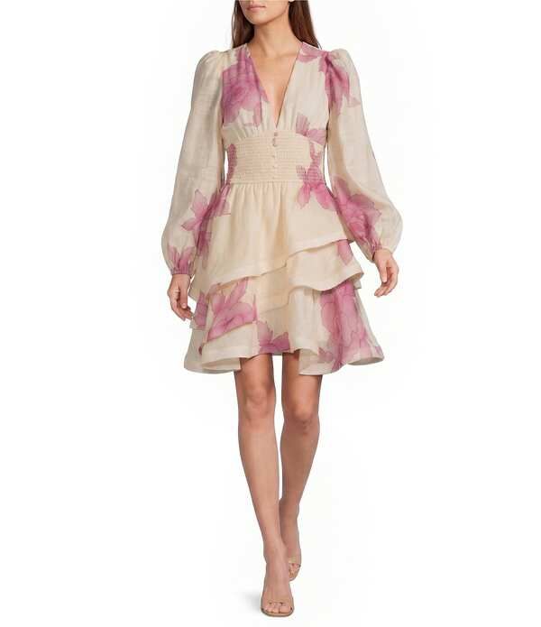 エリアット レディース トップス ワンピース Vネック フラワー柄 プリント ミニ フラワー ELLIATT Rova Floral Print VNeck Long Sleeve Mini Dres