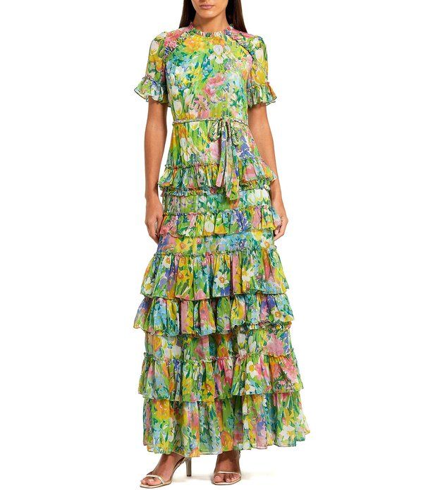 マックダガル レディース トップス ワンピース ティアード シフォン フラワー柄 プチ プリント フリル フラワー Mac Duggal Petite Floral Printed Chiffon T