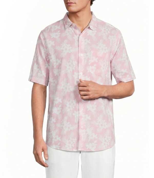 カリビアン メンズ トップス シャツ フラワー柄 プリント フラワー Caribbean Floral Print Short Sleeve Spread Collar Button Front Wo