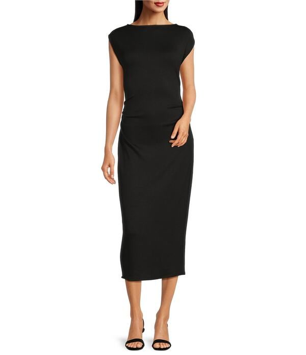ドナモーガン レディース トップス ワンピース ミディ キャップ Donna Morgan Boat Neck Cap Sleeve Midi Sheath Dress Black ブラック