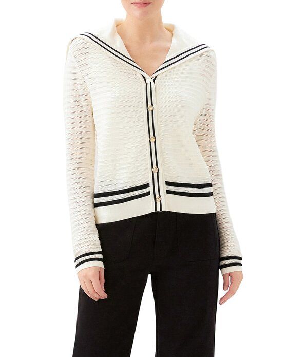 カレンケーン レディース アウター ニット・セーター コントラスト カーディガン Karen Kane Textured Knit Nautical Contrastrim Sailor Collar