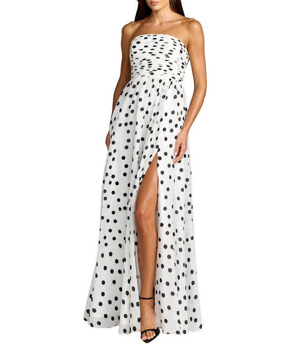 マックダガル レディース トップス ワンピース ドット柄 ドット ストラップレス Mac Duggal Polka Dot Strapless Gown With Slit Black Ivory ア