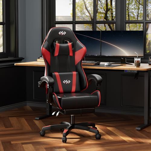 HLDIRECT ゲーミングチェア gaming chair オットマン付き pcチェア 椅子 在宅勤務用チェア145°リクライニング広々とした座面ハイバック ゲーミングチェア人間工学に基づいたオフィスチェア快適な座り心地腰部頭部サポート付き連動式アームレｍａ｜詳細画像