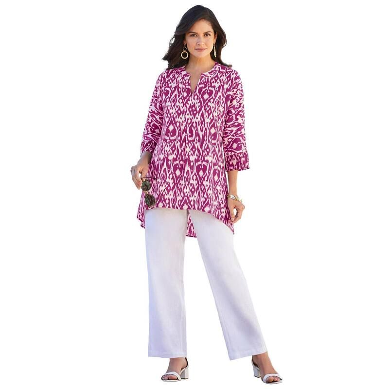 ジェシカロンドン レディース トップス Tシャツ プラスサイズ リネン Jessica London Womens Plusize HiLow Linen Tunic Raspberry Brushe