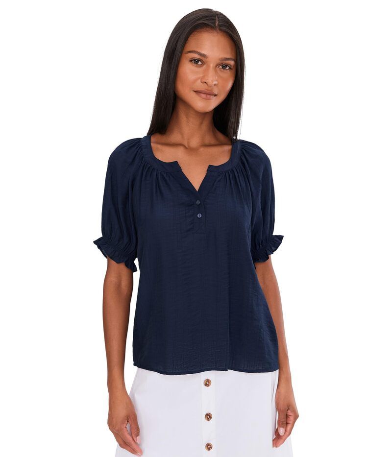 リヴァプール ロサンゼルス レディース トップス シャツ ブラウス Liverpoolos Angeleshort Sleeve 12 Placket Woven Blouse Navy ネイビー