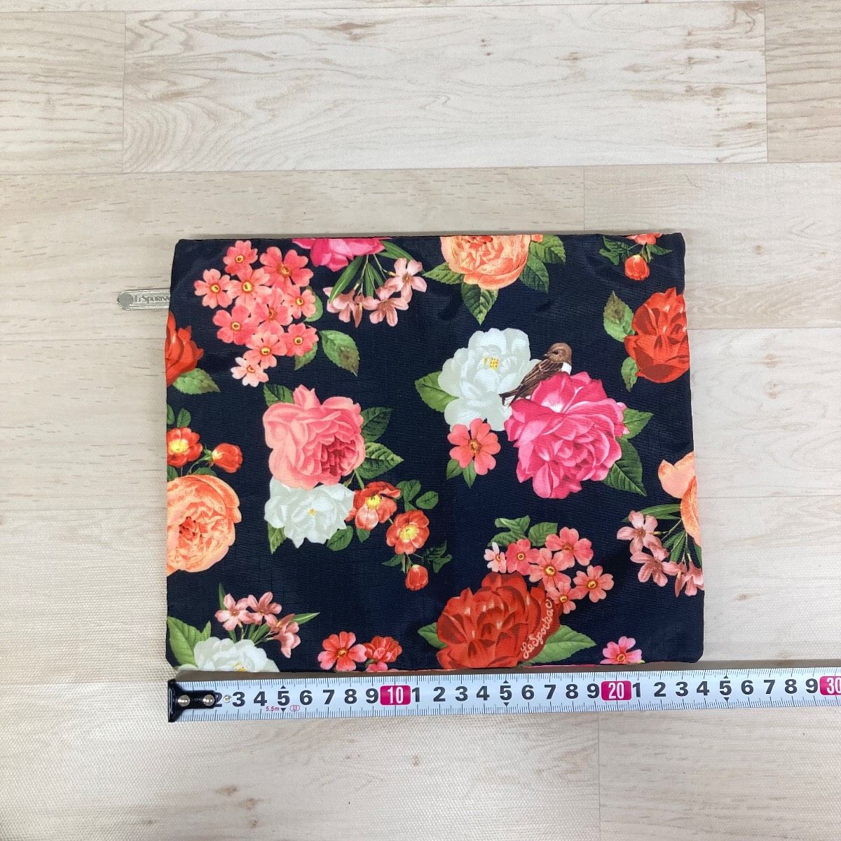 美品 LESPORTSAC レスポートサック ポーチ 花柄/鳥柄 ブラック/マルチ 