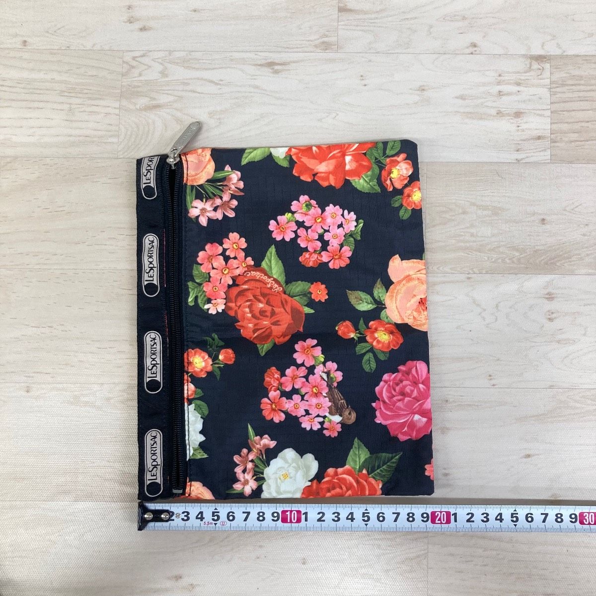 美品 LESPORTSAC レスポートサック ポーチ 花柄/鳥柄 ブラック/マルチ 