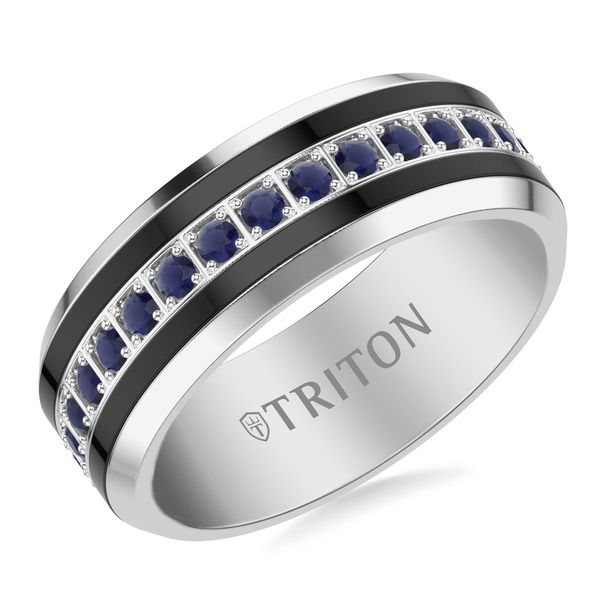 トリトン レディース アクセサリー 指輪 サテン Triton 8MM Tungsten Carbide Sapphireternity Ring with Satin Bright Finish a