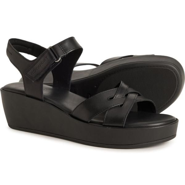 ロックポート レディース シューズ サンダル レザー Rockport Amira Wedge Sandals Leather For Women Black ブラック