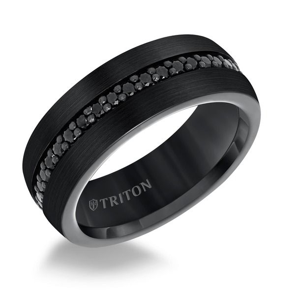 トリトン レディース アクセサリー 指輪 Triton 8MM BLK Tungsten All Around Created White Sapphire Black ブラック