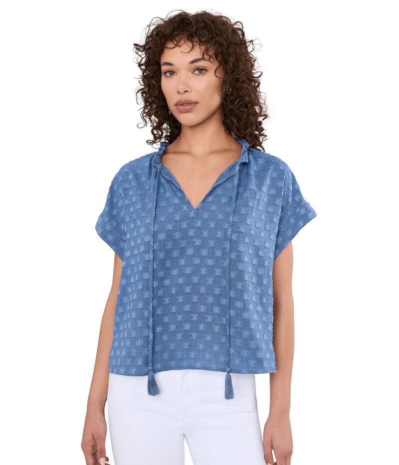 ヴィンスカムート レディース トップス シャツ Vネック Vince Camuto Vneck With Frontie And Rolledup Short Sleeve Classic Indig