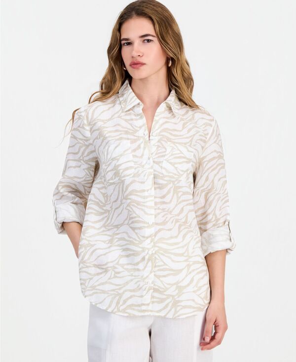 チャータークラブ レディース トップス シャツ リネン Charter Club Womens 100 Linen Shirt Created for Macys Zebra Print アニマル