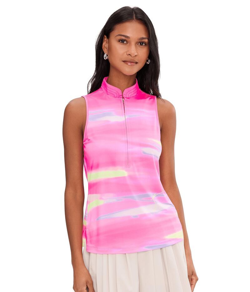 ジャイミーサドック レディース トップス シャツ ノースリーブ Jamie Sadock Painted Sunset Sleeveless Front Zipink ピンク