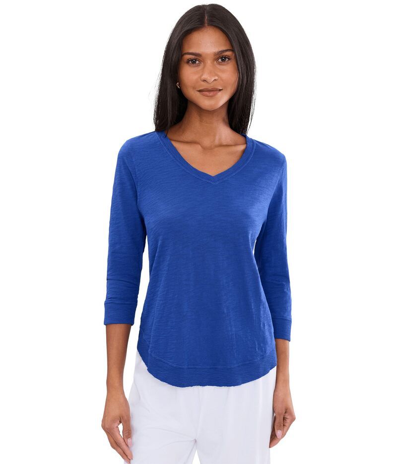エリオットローレン レディース トップス シャツ Vネック Elliott Lauren Garment Dye Tees VNeck 34 Sleeve Tee Royal