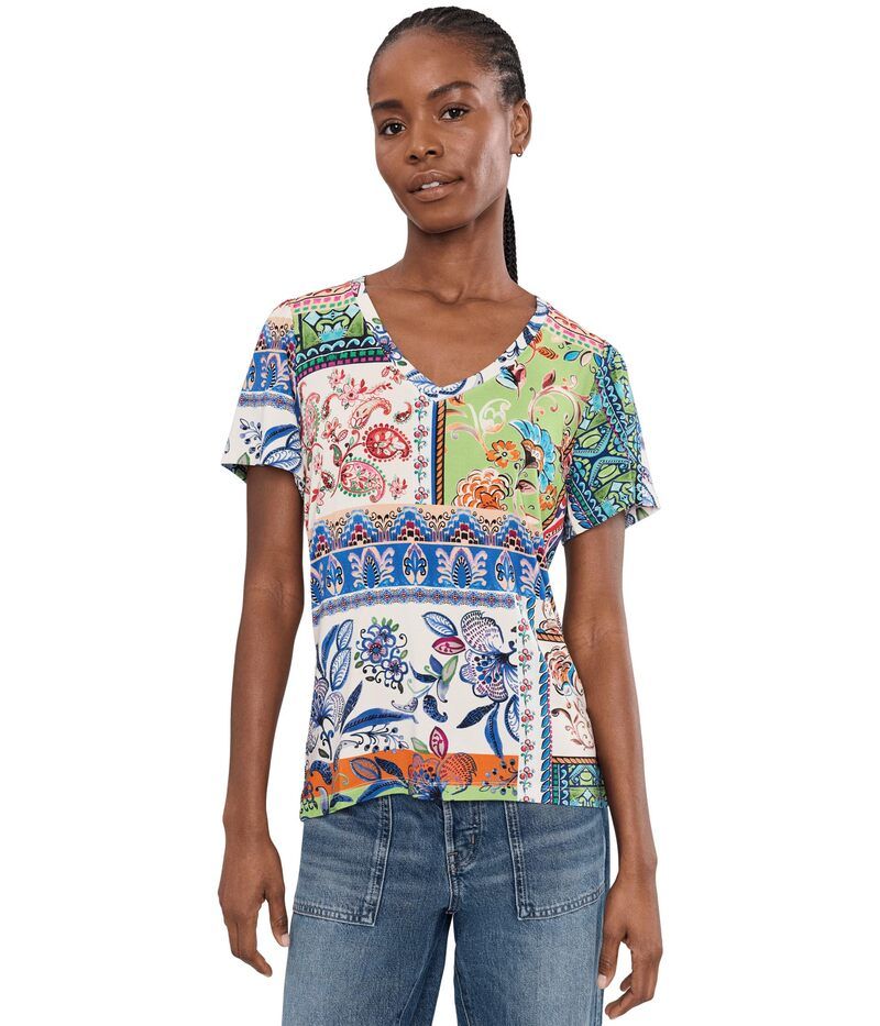 ジョニーワズ レディース トップス シャツ Vネック Johnny Was The Janie Favorite Vneck Flutter Sleeve Tee Armeria Scarf