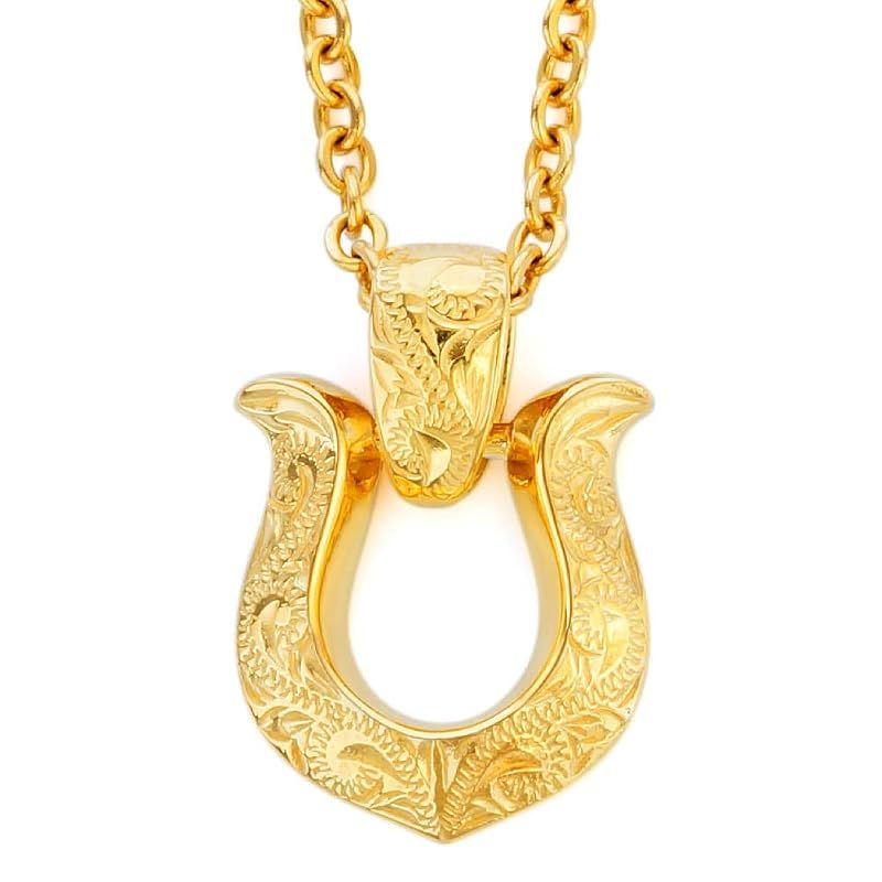 [2PIECES] [ブランド名 ハワイアンジュエリー ネックレス メンズ ホースシュー シルバー925 アクセサリー 45ｃｍ＋5ｃｍのステンレスチェーン付[カラー：ゴールド] pe2227-gd