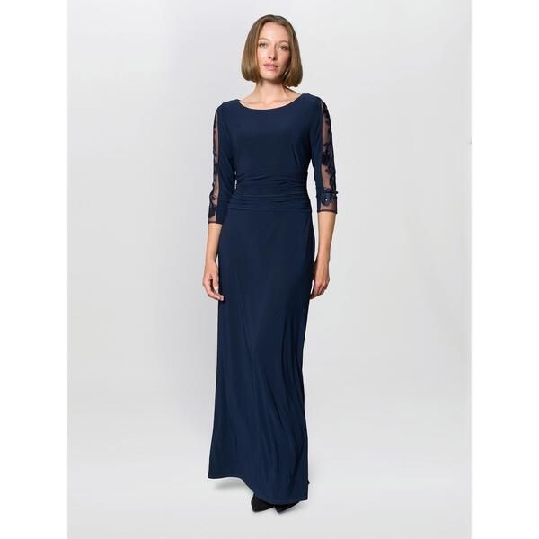 ジーナバッコーニ レディース トップス ワンピース 刺繍 マキシ Gina Bacconi Clara Maxi Dress With Embroidered Sleeve Navy ネイビー