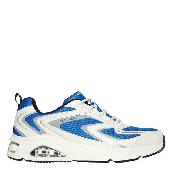 スケッチャーズ メンズ シューズ スニーカー プリント メッシュ オーバーレイ Skechers Mens Mesh Print Overlay LowTop Trainers WhiteBlue ホ