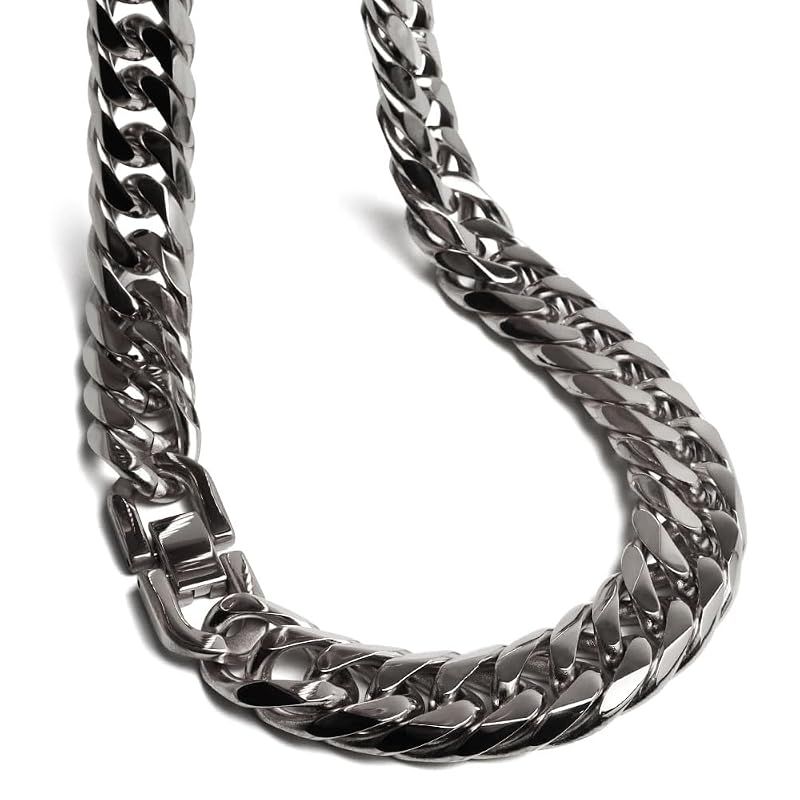 [silver KYASYA] ステンレス 定番 ダブル喜平ネックレス 幅13mm 太め チェーンネックレス メンズ 6面カット シルバー 45cm 50cm 60cm 中折れ式留め具 金属アレルギー対応（60cm）