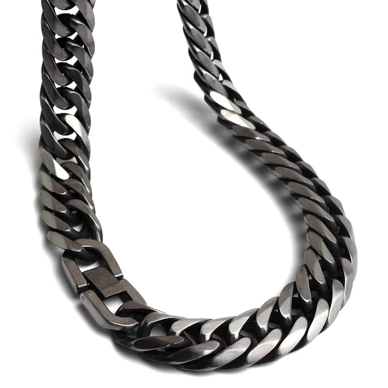 [silver KYASYA] ステンレス 定番 ダブル喜平ネックレス 幅13mm 太め チェーンネックレス メンズ 6面カット アンティークシルバー 燻し 45cm 50cm 60cm 中折れ式留め具 金属アレルギー対応（50cm）