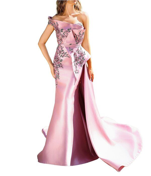 テラニクチュール レディース トップス ワンピース A ライン Terani Couture Mikado Embellished Bodice One OffTheShoulder ALine Go