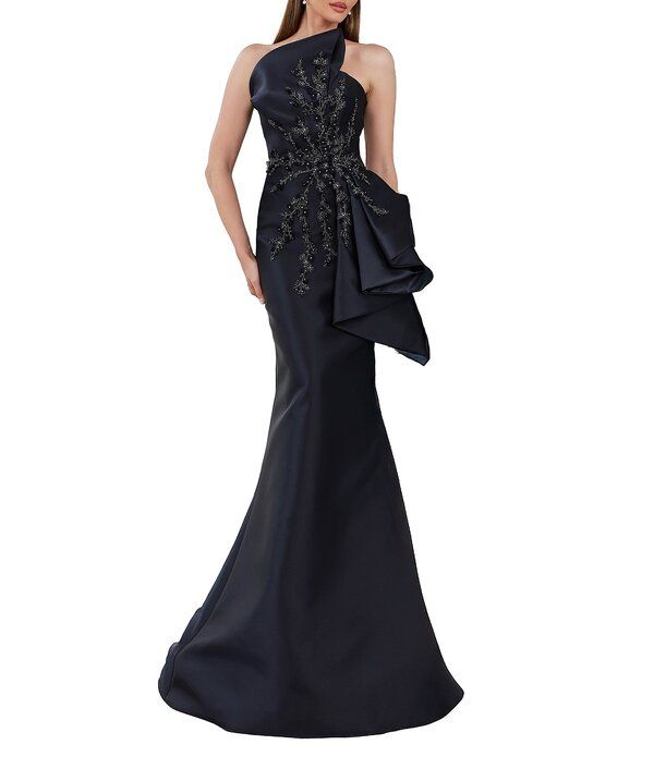 テラニクチュール レディース トップス ワンピーストラップレス Terani Couture Strapless Beaded Bow Detail Mikado Mermaid Gownavy ネイ